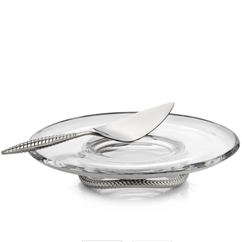 Nambe Braid Pedestal Cake Plate w/ Cake Server